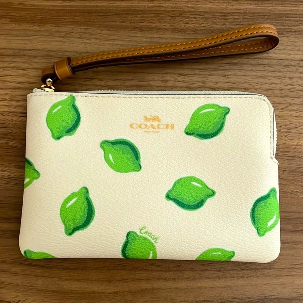 Coach Corner Zip with Lemon print wristlet